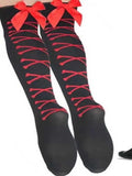 Anokhinaliza 1 pair of long hose European and American Halloween socks women's long hose bow ti knee length socks printed long socks