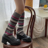 Anokhinaliza Vintage Striped Wool Leg Socks Harajuku Hot Girl Beggar Leg Warmers Y2k Punk Knitted Leg Cover Japanese Accessories