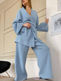 Anokhinaliza New Women's Nightgown Robe Pajama Sets Flare Nightgown Trouser Suits Drop Sleeves Set 100% Cotton Woman 2 Pieces Bathrobe