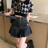 Anokhinaliza Y2K Women Korean Fashion Kawaii Retro Vintage Harajuku Mini Denim Skirt 2000s Gothic Grunge Jeans Alt Pleated Skirts Emo Clothes