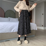 Anokhinaliza Vintage Floral Print A-line Pleated Long Skirts Summer Women Korean Skirt Streetwear Drawstring Elastic Waist Midi Skirt