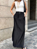 Anokhinaliza Black Skirt Women Autumn Streetwear High Waisted Pencil Long Skirts Dress Femme Casual Split Vintage Silk Skirt