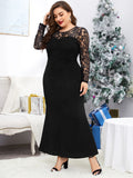 Anokhinaliza Plus Size Prom Dresses Black Long Sleeve Mermaid Maxi Formal Evening Party Dress for Women Elegant 4XL Sexy Clothing