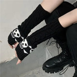 Anokhinaliza Skull Stockings Gloves Set Punk Women Harajuku Dark Gothic Y2K Long Socks Knee Lolita Girls High Socks Cosplay Accessories