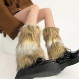 Anokhinaliza Punk Faux Fur Leg Warmers Vintage Imitation Retro Modern Y2k Winter Warm Boots Cover Socks Harajuku Jk Knee-length Party Sock