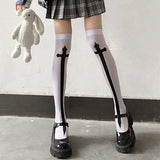 Anokhinaliza Cross Stockings Cosplay Black Women Punk Harajuku Dark Gothic Y2K Festival Party Hosiery Long Socks Knee Lolita Girls High Socks