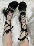 Anokhinaliza 1 pair of JK calf strap socks with cross strap Lolita stockings with hollow