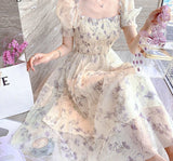 Anokhinaliza Casual Floral Party Dress Summer White Chiffon Long Dress Elegant Short Sleeve Fairy Dresses for Women Clothing Vestidos 20044