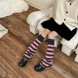 Anokhinaliza Korean Pink Punk Women Leg Warmers Stripe Japanese Boot Cuffs Knit Leg Spreader Gothic JK Harajuku Long Cable Flared Socks