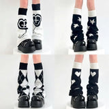 Anokhinaliza Y2K Punk Knitted Leg Warmers Star Gothic Cross Harajuku Women Heart Socks Calf Socks Boots Cover Socks Halloween Accessories