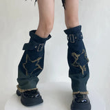 Anokhinaliza Punk Gothic Cross Denim Leg Warmers Harajuku Boot Cuffs Sock Y2K Star Strap Leg Covers Personalized Calf Socks Y2k Accessories