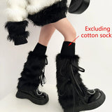 Anokhinaliza Kawaii Bow Knot Leg Warmers Thickened Imitation Rabbit Fur Women Leggings Boots Cover Lolita Punk Harajuku Party Accessories