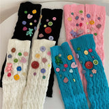 Anokhinaliza Cute Japanese Candy Color Leg Socks Korean Accessories Y2K Handmade Button Leg Warmers Cover Knitted Warm Pile Socks  Kawaii