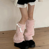 Anokhinaliza New Bow Lamb Leg Warmers Winter Warm Plush Boots Cover Socks Half Leg Socks Y2K Women Gothic Lolita Kawaii Jk Accessories