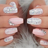 Anokhinaliza 24Pcs Press On Nails Wearable Fake Nails Pink Gradient Glitter Butterfly Rhinestones False Nail Full Cover Acrylic Nail Tips