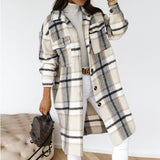 Anokhinaliza Single Breasted Trench Coat Fashion Long Autumn Winter Women's Clothing Long Sleeve Woolen Plaid Overcoat Coat