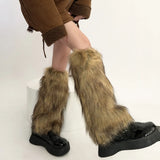 Anokhinaliza Punk Faux Fur Leg Warmers Vintage Imitation Retro Modern Y2k Winter Warm Boots Cover Socks Harajuku Jk Knee-length Party Sock