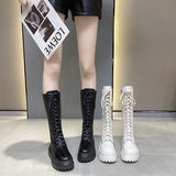 Anokhinaliza Chunky Platform Punk Boots Women Thick Bottom Knee High Boots Woman Autumn Winter Fashion PU Leather Motorcycle Botas Mujer