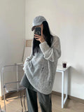 Anokhinaliza Y2K Vintage Gray Knitted Sweater Women Harajuku Retro Oversize Jumper Hollow Out Loose Pullover Top Hip Hop Korean Goth