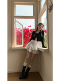 Anokhinaliza White Lace Skirt for Women Summer Design Ballet Style Double Layered Lace Short Skirts Korean Fashion Clothing