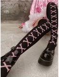 Anokhinaliza JK Girls Socks Black Goth Cute Fish Net Stockings Pink Y2K Harajuku Lolita Long Knee Socks Cosplay JK Lolta Thigh High Stockings