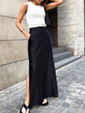 Anokhinaliza Black Skirt Women Autumn Streetwear High Waisted Pencil Long Skirts Dress Femme Casual Split Vintage Silk Skirt