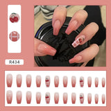 Anokhinaliza 24pcs/box Fake Nails Press on Short Reusable with Designs Set French Artificial Pink kawaii False Tipsy Stick-on Nails Tips Art