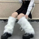 Anokhinaliza Kawaii Bow Knot Leg Warmers Thickened Imitation Rabbit Fur Women Leggings Boots Cover Lolita Punk Harajuku Party Accessories