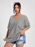 Anokhinaliza Plus Size T Shirt 4XL Fashion Women Half Sleeve V Neck Black Oversized Casual Blouse Summer Elegant Solid Ladies Tops