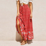 Anokhinaliza Summer Long Patchwork Print A-Line Skirt Floral Skirt Women Casual Beach Faldas Female Boho Elastic Waist Holiday Maxi Skirts