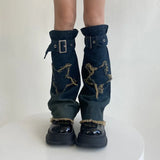 Anokhinaliza Y2K Star Strap Denim Leg Warmers Punk Cross Harajuku Leg Covers Gothic Leg Socks Y2K Personalized Calf Socks Leg Boot Cuffs Sock