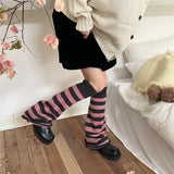 Anokhinaliza Korean Pink Punk Women Leg Warmers Stripe Japanese Boot Cuffs Knit Leg Spreader Gothic JK Harajuku Long Cable Flared Socks