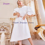 Anokhinaliza prom dresses tutu quince dresses  dama dresses Scoop Tea Length Cocktail Dresses White Short Sleeve with Sashes Jersey Women's Dress Spring Zipper Back Robes De Cocktail