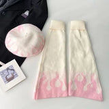 Anokhinaliza Y2K Leg Warmers Hat Set Sweet Pink Fire Gothic Knitted Stockings Socks Leg Cover Japanese JK Leg Socks Hot Girl Accessories