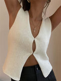 Anokhinaliza Y2K Women Knitted Sweaters Vest Tops Casual Retro Sleeveless V-Neck Buttons Up Tank Summer Autumn Chic Vest Club