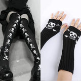 Anokhinaliza Skull Stockings Gloves Set Punk Women Harajuku Dark Gothic Y2K Long Socks Knee Lolita Girls High Socks Cosplay Accessories