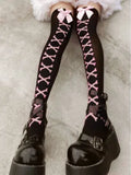 Anokhinaliza JK Girls Socks Black Goth Cute Fish Net Stockings Pink Y2K Harajuku Lolita Long Knee Socks Cosplay JK Lolta Thigh High Stockings