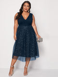 Anokhinaliza Plus Size 4XL Dress for Women Blue Elegant Midi Curvy Chiffon Clothing Summer Autumn Ladies Cocktail Evening Party Dresses