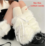 Anokhinaliza Kawaii Bow Knot Leg Warmers Thickened Imitation Rabbit Fur Women Leggings Boots Cover Lolita Punk Harajuku Party Accessories