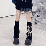 Anokhinaliza Legwarmers Skeleton Japanese Jk Knitted Leg Warmer Red Heart Lolita Stockings Punk Harajuku Long Cable Knit Socks Flared Socks