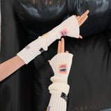 Anokhinaliza Women Cute Arm Warmer Colorful Letter Label Y2k Girl Arm Covers Warm Harajuku Cuffs Knitted Fingerless Gloves JK Accessories