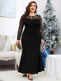 Anokhinaliza Plus Size Prom Dresses Black Long Sleeve Mermaid Maxi Formal Evening Party Dress for Women Elegant 4XL Sexy Clothing