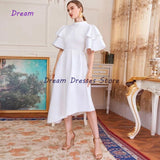 Anokhinaliza prom dresses tutu quince dresses  dama dresses Scoop Tea Length Cocktail Dresses White Short Sleeve with Sashes Jersey Women's Dress Spring Zipper Back Robes De Cocktail