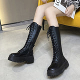 Anokhinaliza Chunky Platform Punk Boots Women Thick Bottom Knee High Boots Woman Autumn Winter Fashion PU Leather Motorcycle Botas Mujer