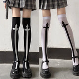 Anokhinaliza Cross Stockings Cosplay Black Women Punk Harajuku Dark Gothic Y2K Festival Party Hosiery Long Socks Knee Lolita Girls High Socks