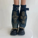 Anokhinaliza Punk Gothic Cross Denim Leg Warmers Harajuku Boot Cuffs Sock Y2K Star Strap Leg Covers Personalized Calf Socks Y2k Accessories