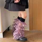 Anokhinaliza New Y2K Lace Leg Cover Ruffles Over The Knee Leg Socks Women Japanese Punk Harajuku Leg Warmers Purple JK Party Accessories