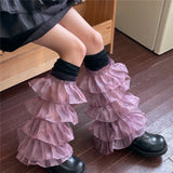 Anokhinaliza Women Over The Knee Leg Socks Lace Ruffles Leg Cover Y2K Women Japanese Punk Harajuku Leg Warmers JK Party Accessories