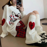 Anokhinaliza Legwarmers Skeleton Japanese Jk Knitted Leg Warmer Red Heart Lolita Stockings Punk Harajuku Long Cable Knit Socks Flared Socks