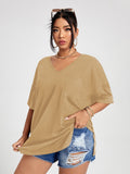 Anokhinaliza Plus Size T Shirt 4XL Fashion Women Half Sleeve V Neck Black Oversized Casual Blouse Summer Elegant Solid Ladies Tops